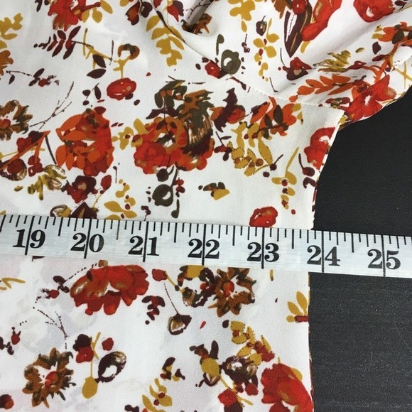 Adrianna Papell Womens XL Floral V-Neck Blouse Long Sleeve Rust Mustard - Picture 4 of 9